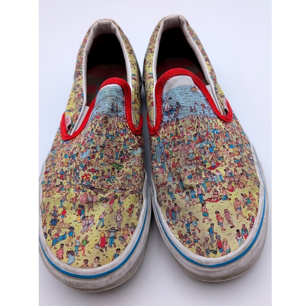 Vans Classic Slip-On Wheres Waldo‎ Beach Scene Multi Color Canvas Shoes